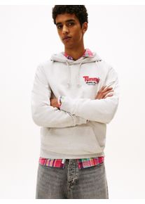 Kapuzensweatshirt Tommy Jeans "FONT PLAY HOODIE", Herren, Gr. M, grau (lt grau htr), Sweatware, Obermaterial: 100% Baumwolle, unifarben, regular fit normal, Rundhals, eingesetzt B&uuml;ndchen, Sweatshirts Kapuzensweatshirt, Regular fit mit Kapuze