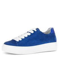 Plateausneaker Gabor "FLORENZ", Damen, Gr. 42, blau, Ziegenveloursleder, Schuhe Plateausneaker, Freizeitschuh, Halbschuh, Schn&uuml;rschuh mit dezenten Ziern&auml;hten