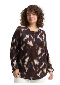 Langarmshirt Tom Tailor PLUS, Damen, Gr. 54, braun blurry argyle, Single Jersey, Obermaterial: 95% Viskose, 5% Elasthan, bedruckt, l&auml;ssig geschnitten h&uuml;ftbedeckend, Rundhals, elastischer Bund, Shirts Langarmshirt, mit grafischem Muster
