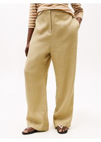 Leinenhose Tommy Hilfiger Curve "CRV ESS LINEN TAILORED STRT PANT", Damen, Gr. 46, N-Gr, braun (camel), Web, Obermaterial: 76% Leinen, 24% Lyocell, unifarben, bequem lang, Hosen Leinenhose