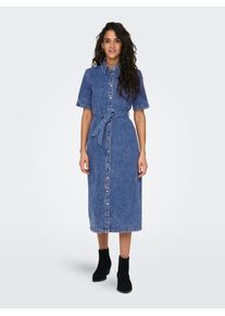 Jeanskleid Only "ONLLANA SS LONG DRESS DNM REA258 NOOS", Damen, Gr. XS, N-Gr, blau (medium blau denim), Denim/Jeans, Obermaterial: 91% Baumwolle, 7% Polyester, 2% Elasthan, unifarben, regular fit wadenlang, V-Ausschnitt, Kleider Jeanskleid