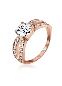 Silberring Elli "Ring Solit&auml;r Glamour&ouml;s Kristall 925 Silber" Gr. 58, rosa (rosegold), Fingerringe, Damen, 58, Silber 925 (Sterlingsilber), Silberring