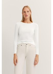 Langarmshirt Bugatti, Damen, Gr. S, beige (20, ecru), 60% Baumwolle, 40% Viskose, unifarben, normal, Rundhals, normaler Saum, Shirts Langarmshirt, mit Rundhals & langem Arm