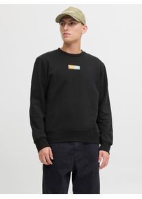 Jack & Jones Sweater JACK & JONES "JJPAN SWEAT CREW NECK", Herren, Gr. S, schwarz, angeraute Sweatware, Obermaterial: 60% Baumwolle, 40% Polyester, bedruckt, regular fit, Rundhals, Rippb&uuml;ndchen, Sweatshirts Sweater