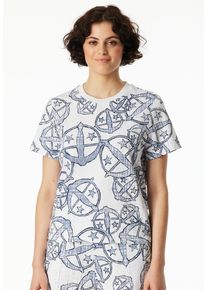 T-Shirt Schiesser "Schiesser 150 Years", Damen, Gr. 44, bunt (904, multicolor 1), Single Jersey, Obermaterial: 100% Baumwolle, bequem h&uuml;ftlang, Rundhals, Shirts T-Shirt, Allover-Druck, Baumwolle, Loose Fit