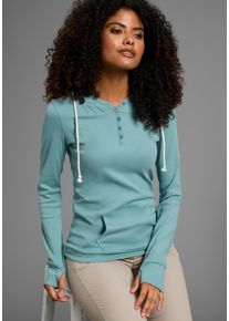 Kapuzenshirt Kangaroos, Damen, Gr. 34, gr&uuml;n (blaugr&uuml;n), Jersey, Obermaterial: 100% Baumwolle. Kapuzenfutter: 100% Baumwolle, unifarben, figurbetont h&uuml;ftbedeckend, B&uuml;ndchen mit Daumenl&ouml;chern, Shirts Kapuzenshirt, Langarm mit Daumenl&ouml;chern, figurbetonter Schnitt, aus Jerseystoff