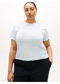 T-Shirt Tommy Hilfiger Curve "CRV REG CORP LOGO C-NK SS", Damen, Gr. 52, keepsake blau, Single Jersey, Obermaterial: 100% Baumwolle, bedruckt, regular fit normal, Rundhals, Shirts T-Shirt, in gro&szlig;en Gr&ouml;&szlig;en