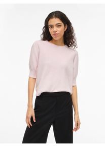 Strickpullover Vila "VIRIL 2/4 SLEEVE O-NECK KNIT TOP - NOOS", Damen, Gr. S, cherry blossom detail:light melange, Strick, Obermaterial: 50% Viskose, 28% Polyester, 22% Nylon, meliert, regular fit normal, Rundhals, Rippstrickb&uuml;ndchen, Pullover Strickpullover