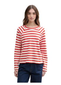 Langarmshirt Tom Tailor Denim, Damen, Gr. M (38), rot (wei&szlig;, rot), Jersey, Obermaterial: 100% Baumwolle, gestreift, l&auml;ssig geschnitten h&uuml;ftlang, Rundhals, Raglan&auml;rmel abgesteppt, Shirts Langarmshirt, mit Streifenmuster