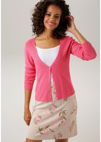 Strickjacke Aniston CASUAL, Damen, Gr. 44, pink, Feinstrick, Obermaterial: 50% Polyacryl, 50% Viskose, unifarben, figurbetont h&uuml;ftlang, V-Ausschnitt, Strickkante, Strickjacken Strickjacke, in trendiger Farbpalette, Topseller