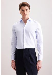 Businesshemd Seidensticker "Schwarze Rose", Herren, Gr. XL (44), normale &Auml;rmell&auml;ngen, blau, 100% Baumwolle, Fischgratmuster, slim fit, 2-Knopf-Manschette, Hemden Businesshemd, Slim 1/1 Kentkragen Fischgrat