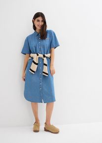 Jeanskleid bonprix "Jeanskleid, Oversized", Damen, Gr. 36, N-Gr, blau (eisblau denim), Denim/Jeans, Obermaterial: 100% Baumwolle, unifarben, oversize kniebedeckend, angesetztes B&uuml;ndchen, Kleider Jeanskleid, f&uuml;r l&auml;ssigen Look, aus Baumwolle, Oversize-Passform