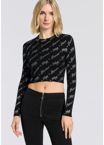 Langarmshirt HUGO BLUE "Soiler", Damen, Gr. XXL, open miscellaneous 976, Rippstrick, Obermaterial: 55% Viskose, 43% Polyamid, 2% Elasthan, bedruckt, figurbetont bauchfrei, Rundhals, Shirts Langarmshirt, mit All-Over-Print, cropped