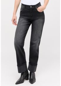 Straight-Jeans Angels "LARA TU", Damen, Gr. 46, L&auml;nge 28, grau (anthrazit used), Denim/Jeans, Obermaterial: 91% Baumwolle, 6% Polyester, 3% Elasthan, straight fit lang, Jeans Straight-Jeans, mit umgeschlagenem Bein