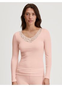 Longsleeve Calida "Silky Wool Joy", Damen, Gr. M (44/46), pearl blush, Obermaterial: 70% Schurwolle, 30% Seide, figurbetont, V-Ausschnitt, Shirts Longsleeve, zarte Spitzen-Details, w&auml;rmend, weich, leichter Glanz