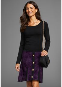 Strickkleid Laura Scott, Damen, Gr. 34, N-Gr, schwarz, Feinstrick, Obermaterial: 70% Viskose (LENZING&trade; ECOVERO&trade;), 30% Polyamid, Jacquardmuster, ausgestellt kurz, Rundhals, Kleider Strickkleid, mit edlen Zierkn&ouml;pfen