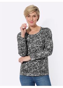 Langarmshirt Classic Basics "Langarm-Shirt", Damen, Gr. 38, schwarz (schwarz, steingrau, bedruckt), 100% Baumwolle, gemustert, mehrfarbig, Rundhals, Shirts Langarmshirt
