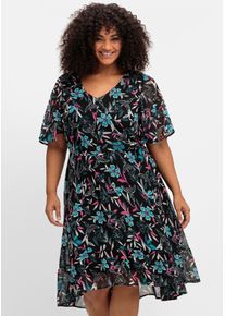 Chiffonkleid sheego by Joe Browns "Chiffonkleid", Damen, Gr. 56, Normalgr&ouml;&szlig;en, dunkelpetrol, gemustert, 100% Polyester, gebl&uuml;mt, gemustert, wadenlang, V-Ausschnitt, Kleider Chiffonkleid