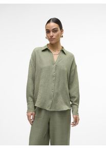 V&eacute;ro Moda Langarmbluse VERO MODA "VMMELANEY QUEENY LS SHIRT WVN NOOS", Damen, Gr. S, gr&uuml;n (laurel wreath detail:melange), Web, Obermaterial: 100% Polyester, meliert, loose fit Po-bedeckend, V-Ausschnitt, Blusen Langarmbluse, Kunstfaser, loose fit