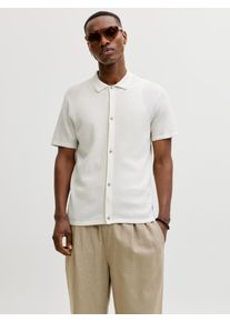 Jack & Jones Strickpullover JACK & JONES "JJEGEORGE KNIT SHIRT SS SN", Herren, Gr. S, cloud dancer, Strick, Obermaterial: 85% Baumwolle, 15% Polyester, unifarben, normal, Rundhals, Pullover Strickpullover, mit Polokragen