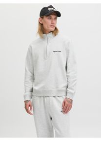 Jack & Jones Sweatshirt JACK & JONES "JORNORREBRO EMB SWEAT HIGH NECK SN", Herren, Gr. XL, grau (wei&szlig; melange), angeraute Sweatware, Obermaterial: 89% Baumwolle, 11% Polyester, meliert, unifarben, relaxed fit normal, hoch geschlossener Ausschnitt, Rippb&uuml;ndchen, Sweatshirts Sweatshirt