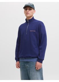 Jack & Jones Sweatshirt JACK & JONES "JORNORREBRO EMB SWEAT HIGH NECK SN", Herren, Gr. XS, ocean cavern, angeraute Sweatware, Obermaterial: 89% Baumwolle, 11% Polyester, unifarben, relaxed fit normal, hoch geschlossener Ausschnitt, Rippb&uuml;ndchen, Sweatshirts Sweatshirt