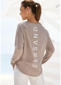 Longsleeve ELBSAND "Tira", Damen, Gr. L (40), grau (taupe), Jersey, Obermaterial: 50% Baumwolle, 50% Polyester, unifarben, figurumspielend h&uuml;ftlang, Rundhals, Shirts Longsleeve, mit Logodruck hinten, Langarmshirt, sportlich-casual, Topseller