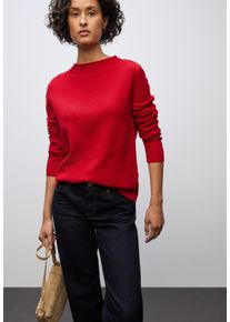 Strickpullover Street One, Damen, Gr. 46, racing rot, Strick, Obermaterial: 30% Polyester, 27% Polyacryl, 23% Polyamid, 20% Viskose, unifarben, regular fit normal, ohne Ausschnitt, Rollkante, Pullover Strickpullover, mit feiner Rollkante