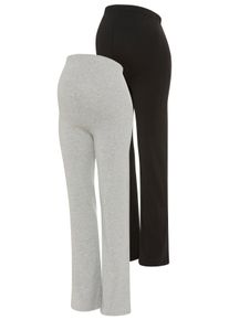 Umstandsleggings Neun Monate "2er Pack Umstands-Leggings boot cut", Damen, Gr. 44/46, N-Gr, schwarz, graumeliert, Single Jersey, Obermaterial: 95% Baumwolle, 5% Elasthan. Obermaterial Melange: 85% Baumwolle, 10% Viskose, 5% Elasthan, unifarben, Basic, bootcut fit lang, Hosen Umstandsleggings, f&uuml;r Schwangerschaft, aus weicher Baumwollmischung, langer Schnitt