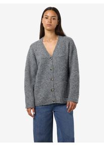 Strickjacke Noisy may "NMDOLLY L/S KNIT CARDIGAN FWD NOOS", Damen, Gr. M, grau (medium grau melange), Strick, Obermaterial: 73% Polyester, 13% Nylon, 8% Wolle, 6% Elasthan, unifarben, h&uuml;ftbedeckend, V-Ausschnitt, Strickjacken Strickjacke