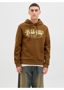 Jack & Jones Kapuzensweatshirt JACK & JONES "JJELOGO SWEAT HOOD 2 COL 25/26 NOOS", Herren, Gr. L, monks robe, angeraute Sweatware, Obermaterial: 70% Baumwolle, 30% Polyester, bedruckt, regular fit normal, Rundhals, Rippb&uuml;ndchen, Sweatshirts Kapuzensweatshirt, mit stylischem Print