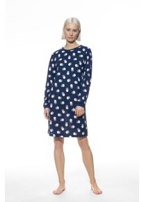 Nachthemd Mey "Scribbled Dots", Damen, Gr. 44, N-Gr, blau (deep marine), Single Jersey, Obermaterial: 100% Baumwolle, bequem knielang, Rundhals, angesetztes B&uuml;ndchen, Kleider Nachthemd, mit Allover-Punkte-Print