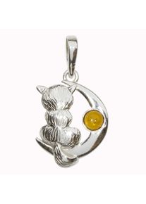 Kettenanh&auml;nger OSTSEE-SCHMUCK "OSTSEE-SCHMUCK Anh&auml;nger Katze und Mond Anh&auml;nger Katze und Mond", wei&szlig; (wei&szlig;, neutral), Schmuckanh&auml;nger, Damen, 26 x 16mm, Silber 925 (Sterlingsilber), 1,9 g, Kettenanh&auml;nger