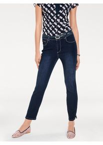 R&ouml;hrenjeans Heine, Damen, Gr. 34, Normalgr&ouml;&szlig;en, blau (schwarz denim), 76% Baumwolle, 16% Polyester, 7% Viskose, 1% Elasthan, Miedereinsatz:15% Elasthan, 85% Polyamid, unifarben, 7/8-L&auml;nge, Jeans R&ouml;hrenjeans