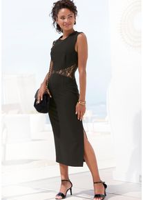 Etuikleid Lascana, Damen, Gr. 38, N-Gr, schwarz, Stoff, Obermaterial: 95% Polyester, 5% Elasthan, unifarben, figurbetont ca. Mitte Wade, Rundhals, Kleider Etuikleid, mit Spitzeneins&auml;tzen in der Taille, Topseller