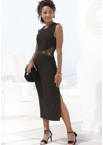 Etuikleid Lascana, Damen, Gr. 40, N-Gr, schwarz, Stoff, Obermaterial: 95% Polyester, 5% Elasthan, unifarben, figurbetont ca. Mitte Wade, Rundhals, Kleider Etuikleid, mit Spitzeneins&auml;tzen in der Taille, Topseller