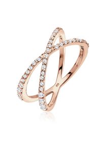 Silberring Elli "Ring Silberring Kreuz mit Zirkonia 925 Silber" Gr. 56, rosa (rosegold), Fingerringe, Damen, 56, Silber 925 (Sterlingsilber), Silberring