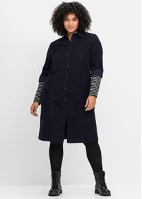 Blusenkleid sheego "Cord-Kleid", Damen, Gr. 42, Normalgr&ouml;&szlig;en, tiefblau, 100% Baumwolle, unifarben, knielang, V-Ausschnitt, Kleider Blusenkleid