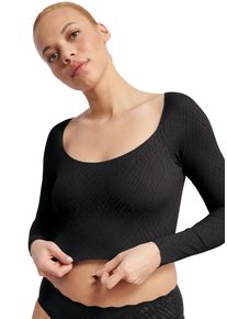Longsleeve Sloggi "ZERO Feel Bliss", Damen, Gr. L, schwarz, Spitze, Obermaterial: 76% Polyamid, 24% Elasthan, unifarben, figurbetont bauchfrei, eckiger Ausschnitt, Shirts Longsleeve, nahtlos mit Spitzenoptik, weich, elastisch