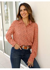 Langarmbluse Classic Basics, Damen, Gr. 48, orange (papaya, schwarz, bedruckt), 100% Viskose, bedruckt, gemustert, mehrfarbig, Blusen Langarmbluse