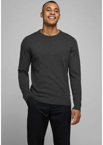Jack & Jones Rundhalspullover JACK & JONES "JJEBASIC mit Rundhals, ideal f&uuml;r Job und Freizeit", Herren, Gr. XL, grau (dunkelgrau melange), Feinstrick, Obermaterial: 100% Baumwolle, schmal h&uuml;ftlang, Rundhals, B&uuml;ndchen, Pullover Rundhalspullover, unifarben, modisch, slim fit, Baumwolle, Rundhals