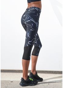 active by Lascana Caprileggings LASCANA ACTIVE "Black Marble", Damen, Gr. 44/46, N-Gr, wei&szlig; (schwarz, gemustert, wei&szlig;), Obermaterial: 85% Polyester, 15% Elasthan, Mesh, gemustert, figurbetont kniebedeckend, Hosen Caprileggings, Sporthose mit breitem Bund, Topseller
