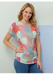 Schlupfbluse Classic Basics, Damen, Gr. 38, rot, himmelblau, bedruckt, 100% Polyester, gemustert, mehrfarbig, Rundhals, Blusen Schlupfbluse