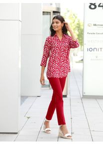 Longbluse Classic Basics, Damen, Gr. 54, rot (wei&szlig;, rot, gemustert), 100% Viskose, bedruckt, gemustert, mehrfarbig, V-Ausschnitt, Blusen Longbluse