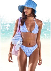 Triangel-Bikini-Top Vivance "Leni", Damen, Gr. 38, Cup A/B, blau (himmelblau, wei&szlig;), Microfaser, bedruckt, floral, Bikini-Oberteile Triangel-Bikini-Top, mit gelaserter Wellenkante