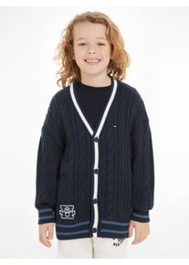 Strickjacke Tommy Hilfiger "H CARDIGAN SWEATER", Jungen, Gr. 16 (176), blau (desert sky), Strick, Obermaterial: 60% Baumwolle, 40% Polyacryl, unifarben, B&uuml;ndchen, Strickjacken Strickjacke, Kinder bis 16 Jahre mit Logopatch