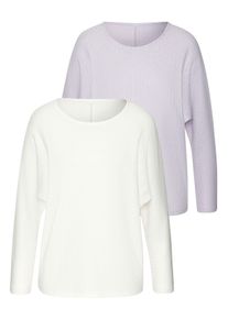Langarmshirt Vivance "in modischer Struktur-Optik", Damen, Gr. 44/46, creme, flieder, Strick, Obermaterial: 55% Polyester (REPREVE), 42% Viskose, 3% Elasthan, Strukturmuster, figurumspielend, Rundhals, Shirts Langarmshirt, aus pflegeleichter Strickqualit&auml;t mit Viskose