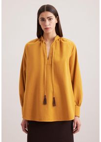 Klassische Bluse Seidensticker "Schwarze Rose", Damen, Gr. L (40), curry, 65% Baumwolle, 35% Leinen, unifarben, regular fit, V-Ausschnitt, Blusen Klassische Bluse, Tunika Uni