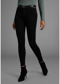 Skinny-fit-Jeans Arizona "Ultra Stretch", Damen, Gr. 46, N-Gr, schwarz (schwarz schwarz), Jeans, Obermaterial: 63% Baumwolle, 32% Polyester, 5% Elasthan, skinny fit kn&ouml;chellang, Jeans Skinny-fit-Jeans, extra-eng geschnittene Beinform, modische Used-Waschung, Topseller