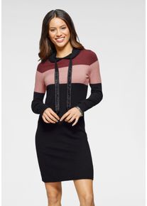 Strickkleid Laura Scott, Damen, Gr. 34, N-Gr, bunt (schwarz, bordeaux, gestreift), Strick, Obermaterial: 50% Viskose, 28% Polyester, 22% Polyamid, figurumspielend kurz, B&uuml;ndchen, Kleider Strickkleid, im Streifendesign mit dezent glitzernden B&auml;ndern